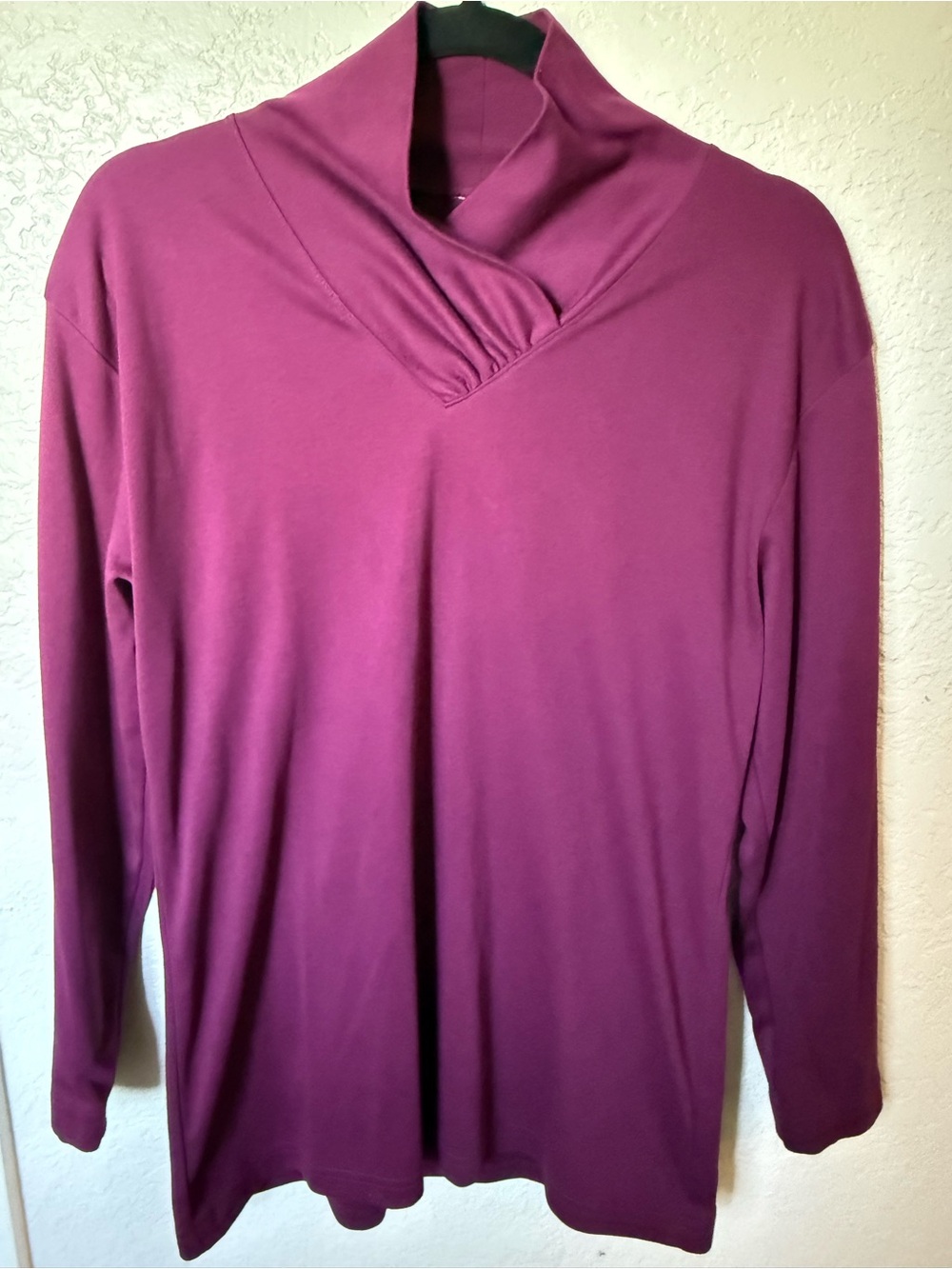 L.L. Bean Women's Long-Sleeve Funnel Neck Top in Deep Berry